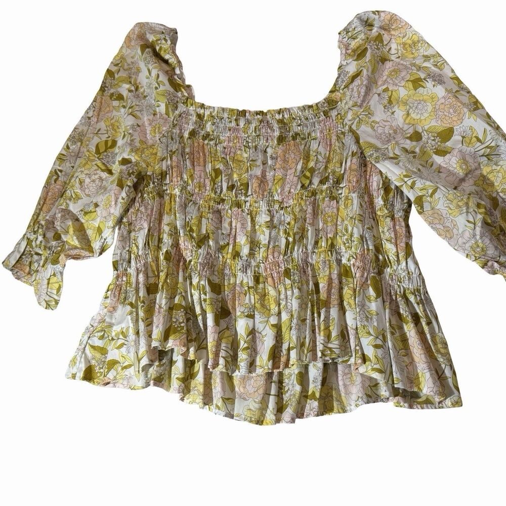 Who What Wear Top 4X Floral Smocked Puff Sleeve Renaissance Festival Drawing Rm